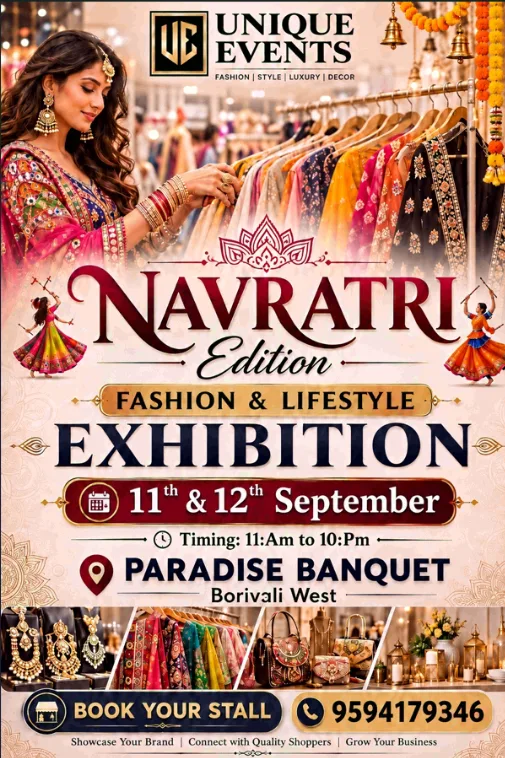 Unique Events Navratri Edition Fashion and Lifestyle Exhibition poster — 11 and 12 September, 11 AM to 10 PM at Paradise Banquet, Borivali West, Mumbai